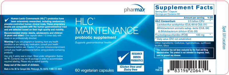 HLC Maintenance Capsules (Pharmax) 120ct label