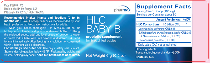 HLC Baby B (Pharmax) label