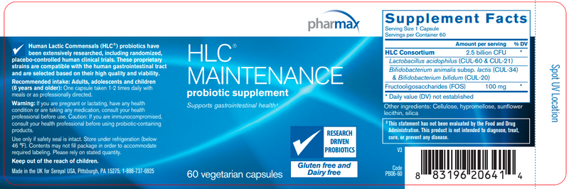 HLC Maintenance Capsules (Pharmax) 60ct label