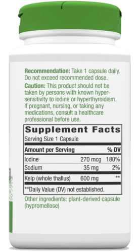 Kelp 180 veg capsules (Nature's Way) supplement facts