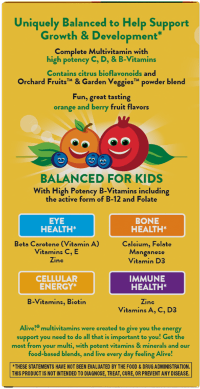 Alive! Chewable Multivitamin for Kids 120 Ct (Nature's Way) Side