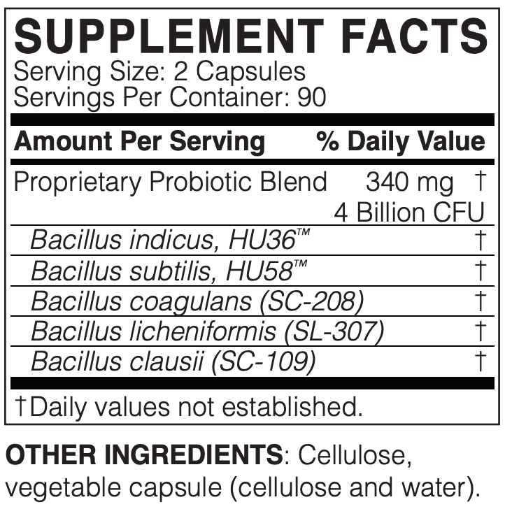 MegaSporeBiotic (180 capsules, 3-month supply) Supplement facts