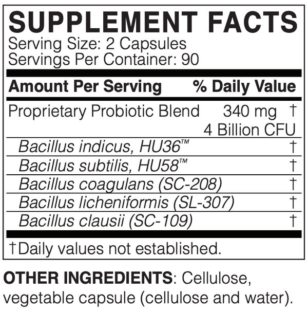 MegaSporeBiotic Spore Probiotic Supplement, 180 Capsules Supplement Facts Label