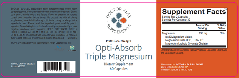 Opti-Absorb Triple Magnesium | Dr Rinehart | dimagnesium malate, magnesium citrate, magnesium lysinate glycinate chelate