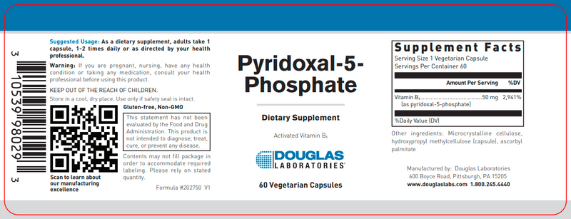 PYRIDOXAL-5-PHOSPHATE (50 MG. CAPSULES) (Douglas Labs) label