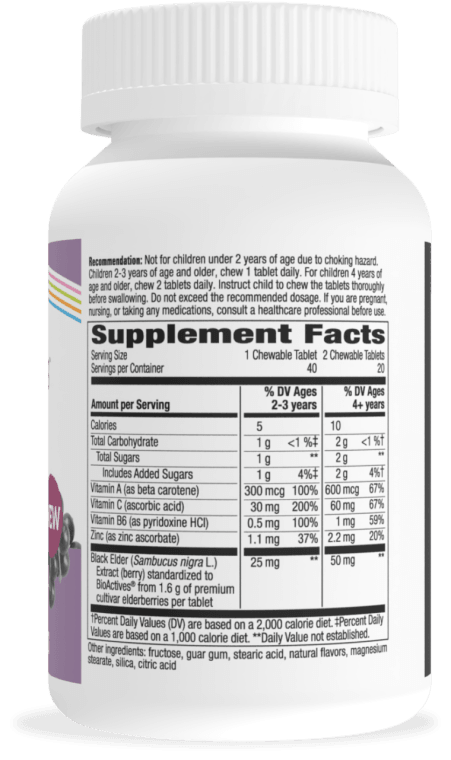 Sambucus Chewable Tablets for Kids 40 ct (Nature's Way) supplement facts