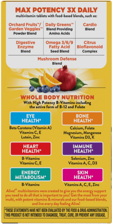 Alive! Max3 Potency Multivitamin Tabs (Nature's Way) Side