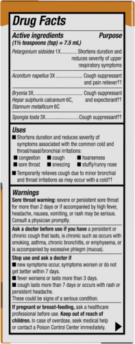 Umcka Cough Syrup 4 oz (Nature's Way) drug facts
