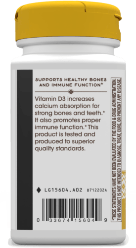 Vitamin D3 2,000 IU 240 softgels (Nature's Way) side 1