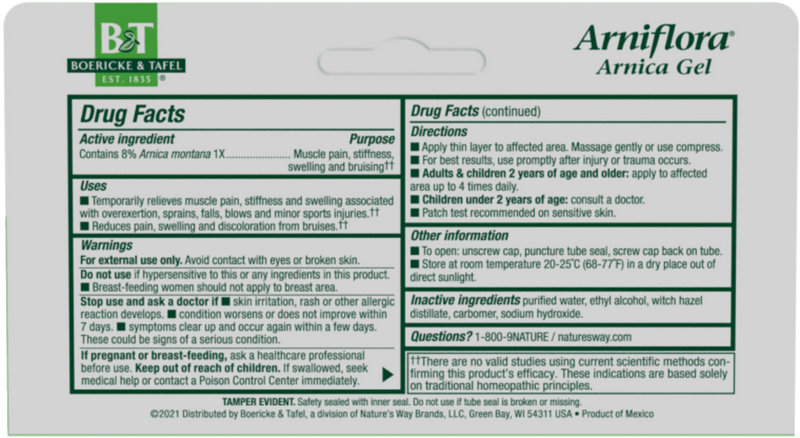 Arniflora Arnica Gel 2.75 oz (Nature's Way) Drug Facts